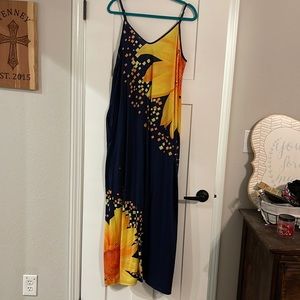 Navy Blue Sunflower Maxi Dress w/ Pockets